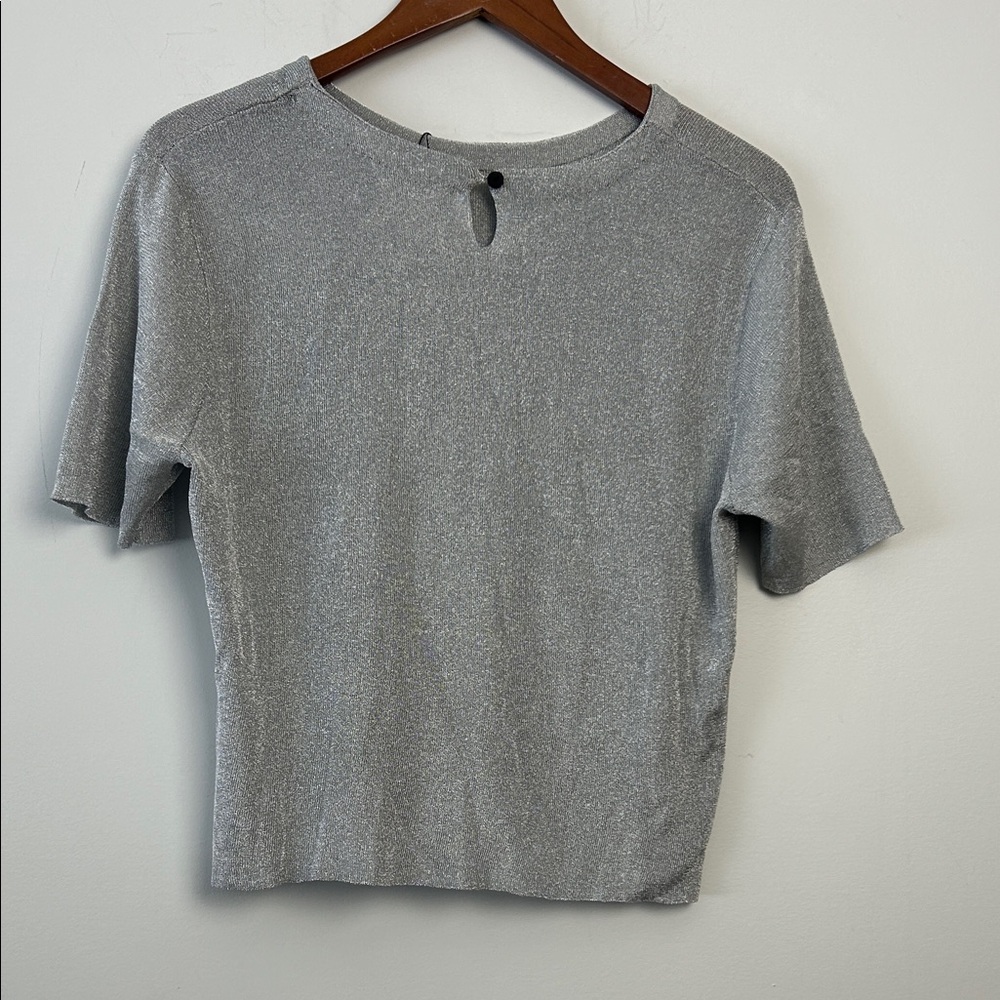 Zara|Elegant Metallic Silver Top sz L - Picture 4 of 4
